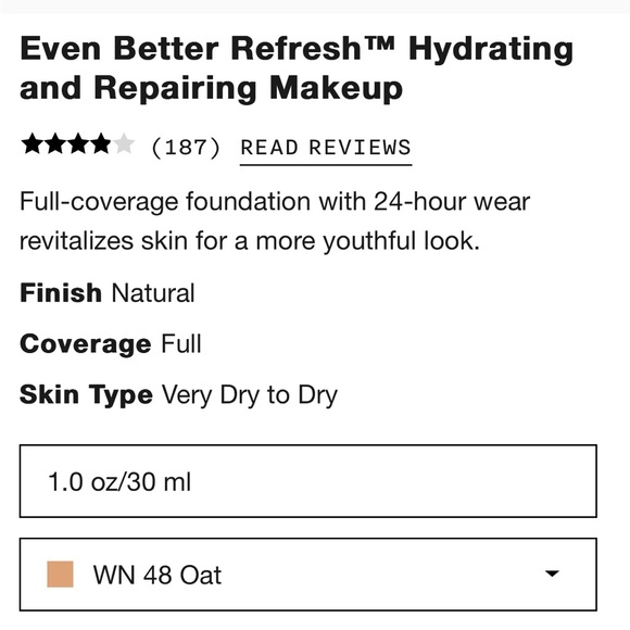 NEW CLINIQUE EVEN BETTER REFRESH HYDRATING FOUNDATION IN SHADE WN48 OAT (MF) - Picture 3 of 7